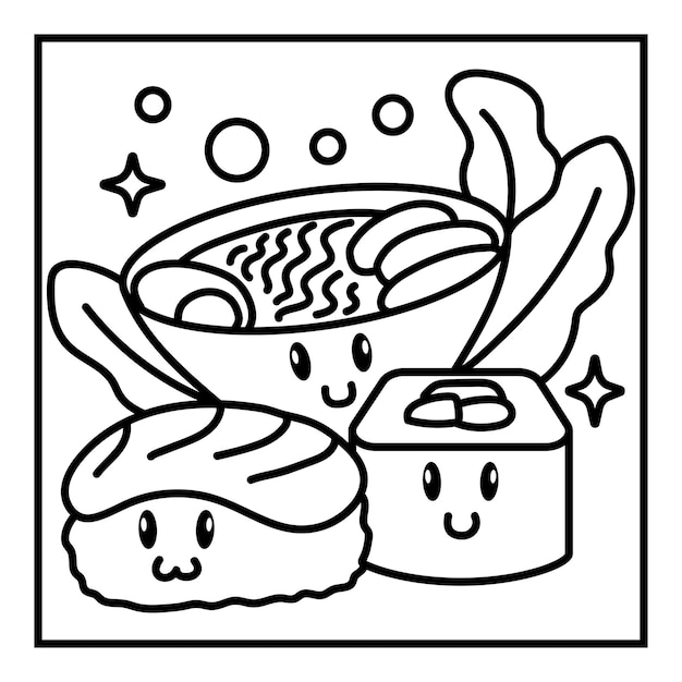 Sushi coloring vectors illustrations for free download