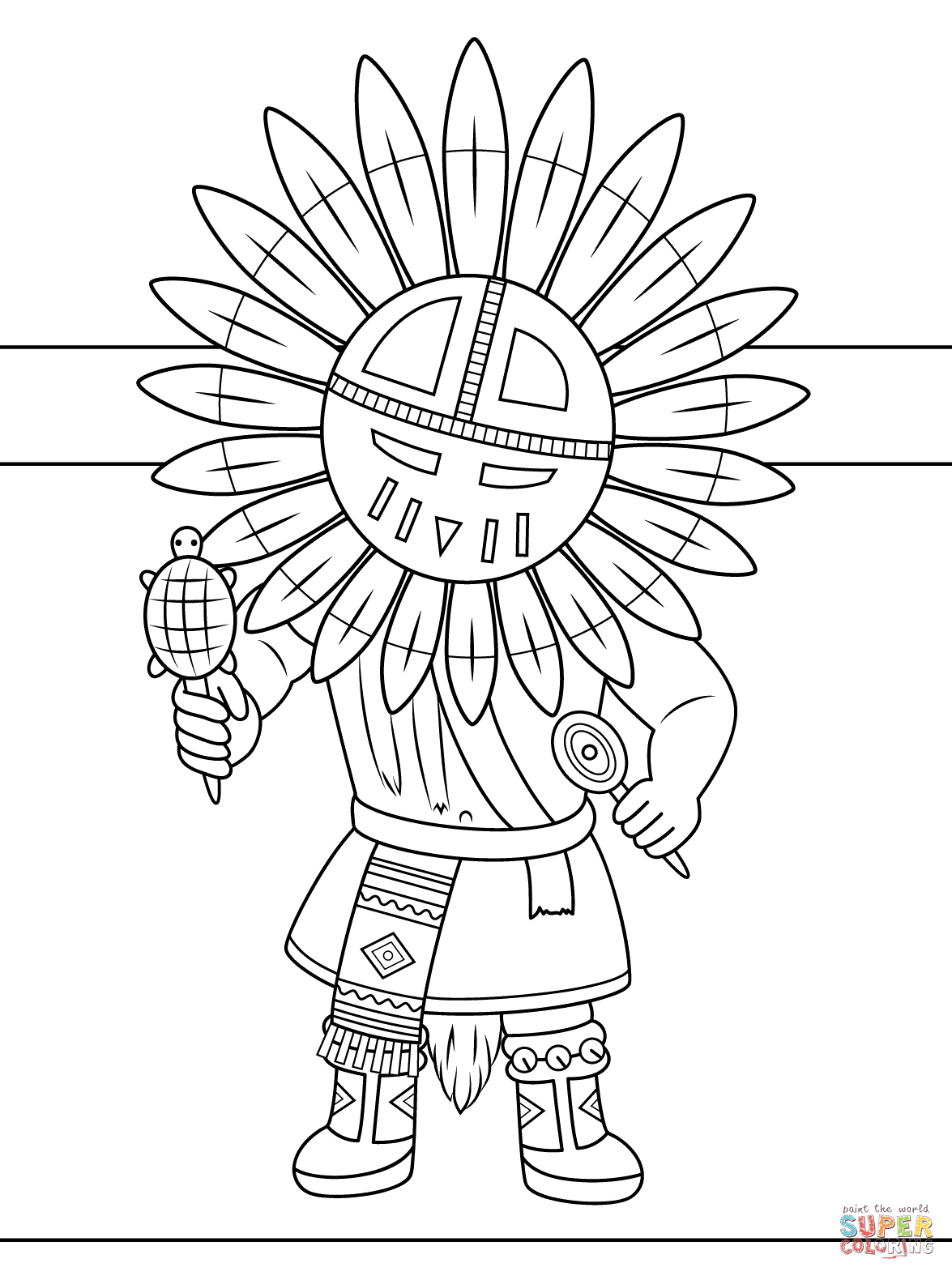Colorful kachina doll coloring page