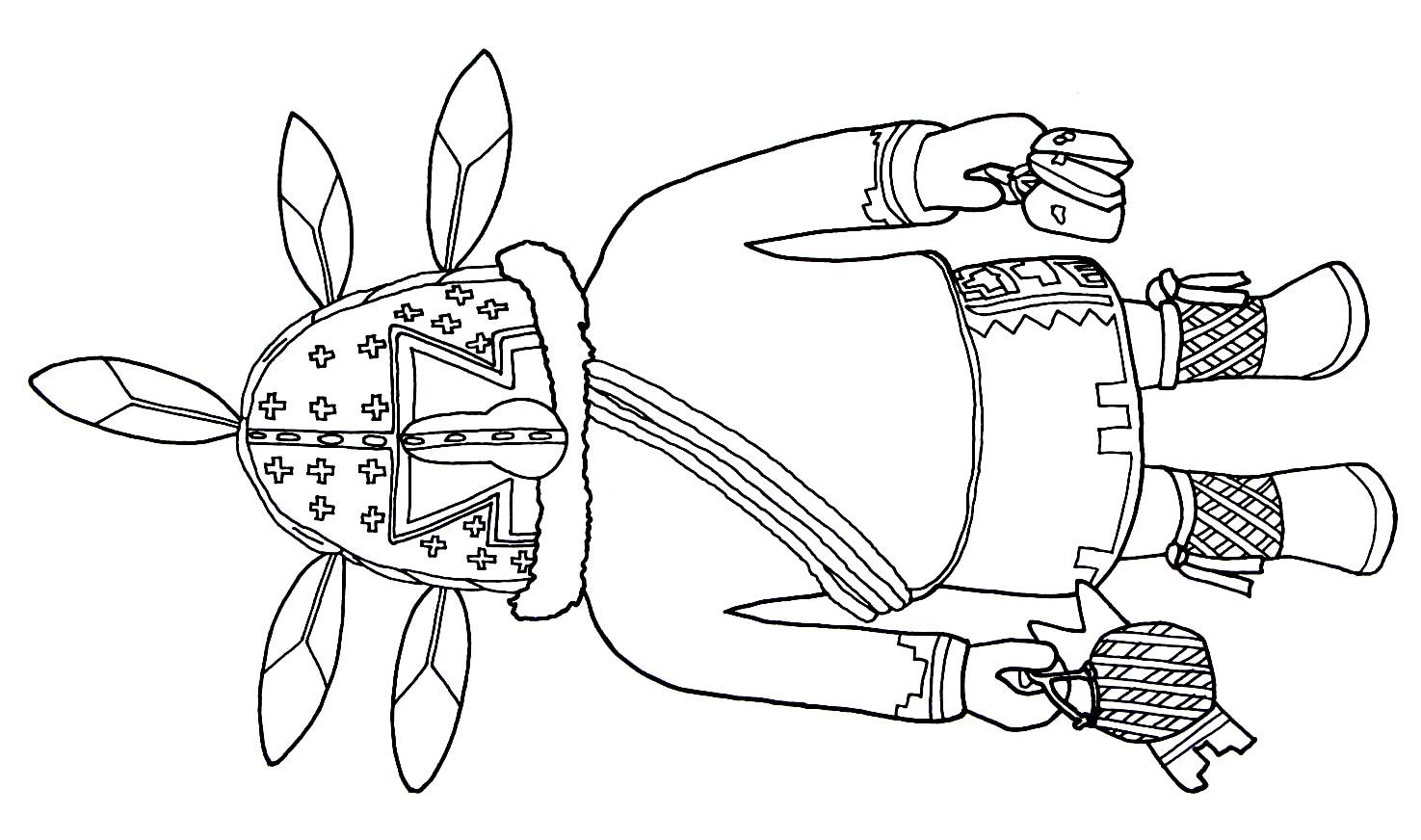 Kachina doll representing ahola from the hopi indians printable coloring book page native american kachina dolls designs coloring books coloring books