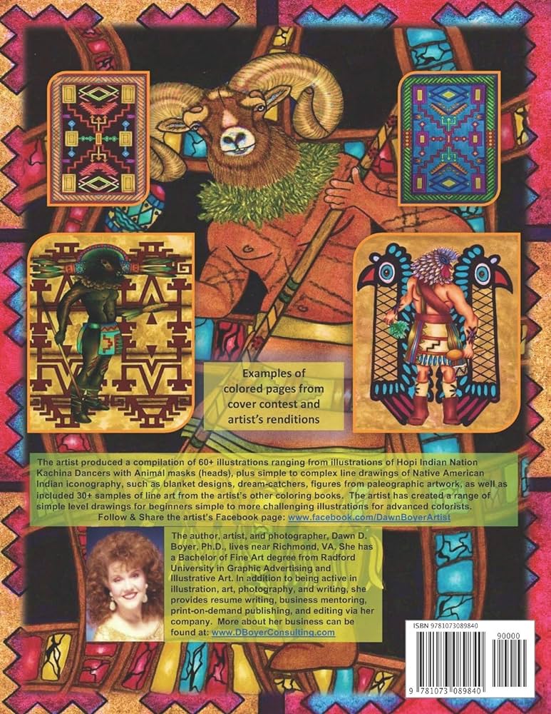Big kids coloring book animal kachinas line