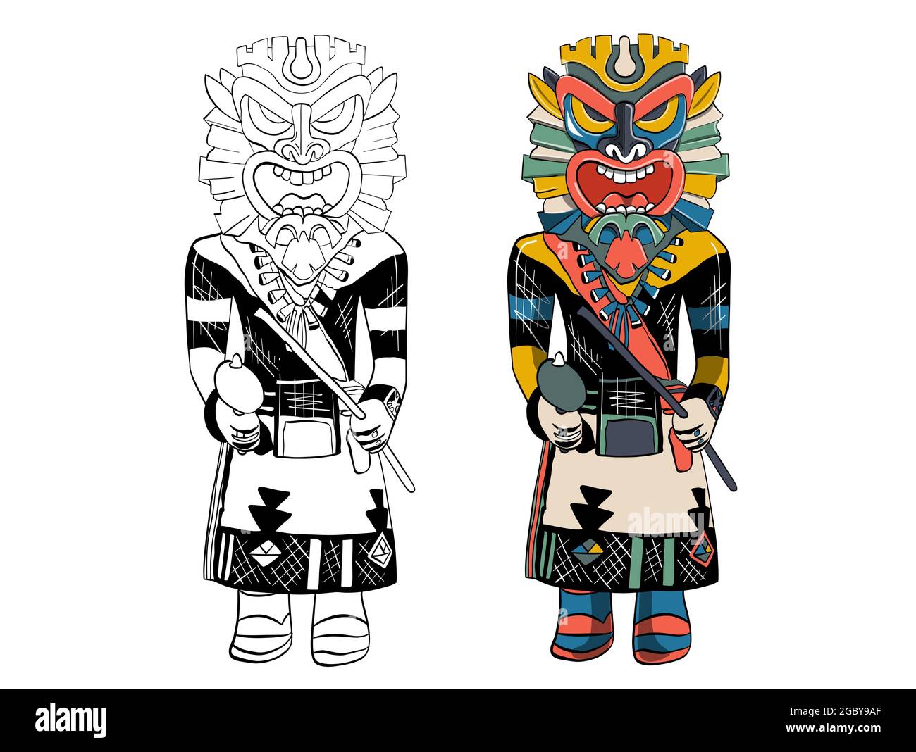 Illustration digital drawing coloring book idol in color and black and white on white isolated background high quality illustration stock photo