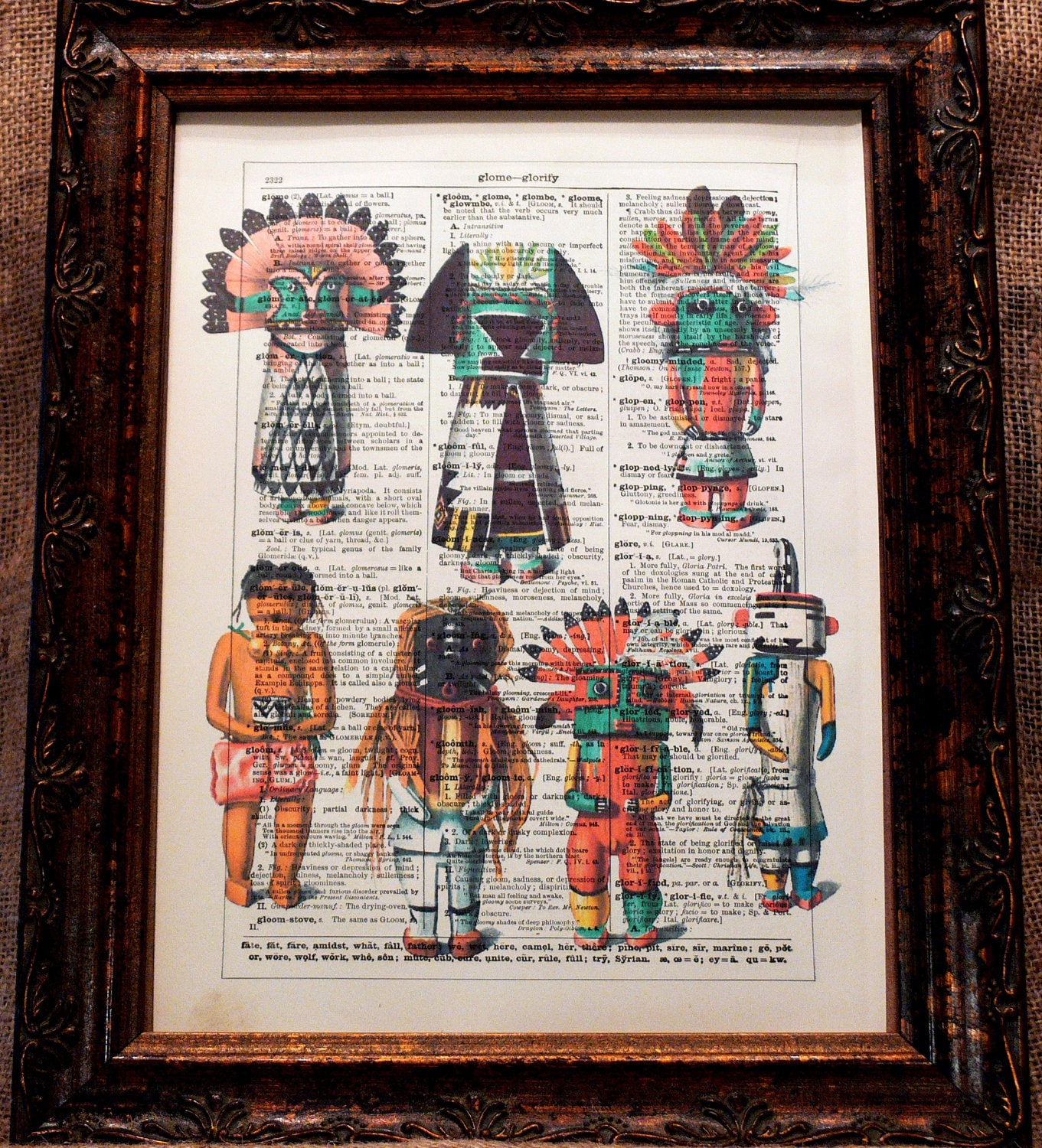 Native american kachina dolls art print from on encyclopedic dictionary book page from