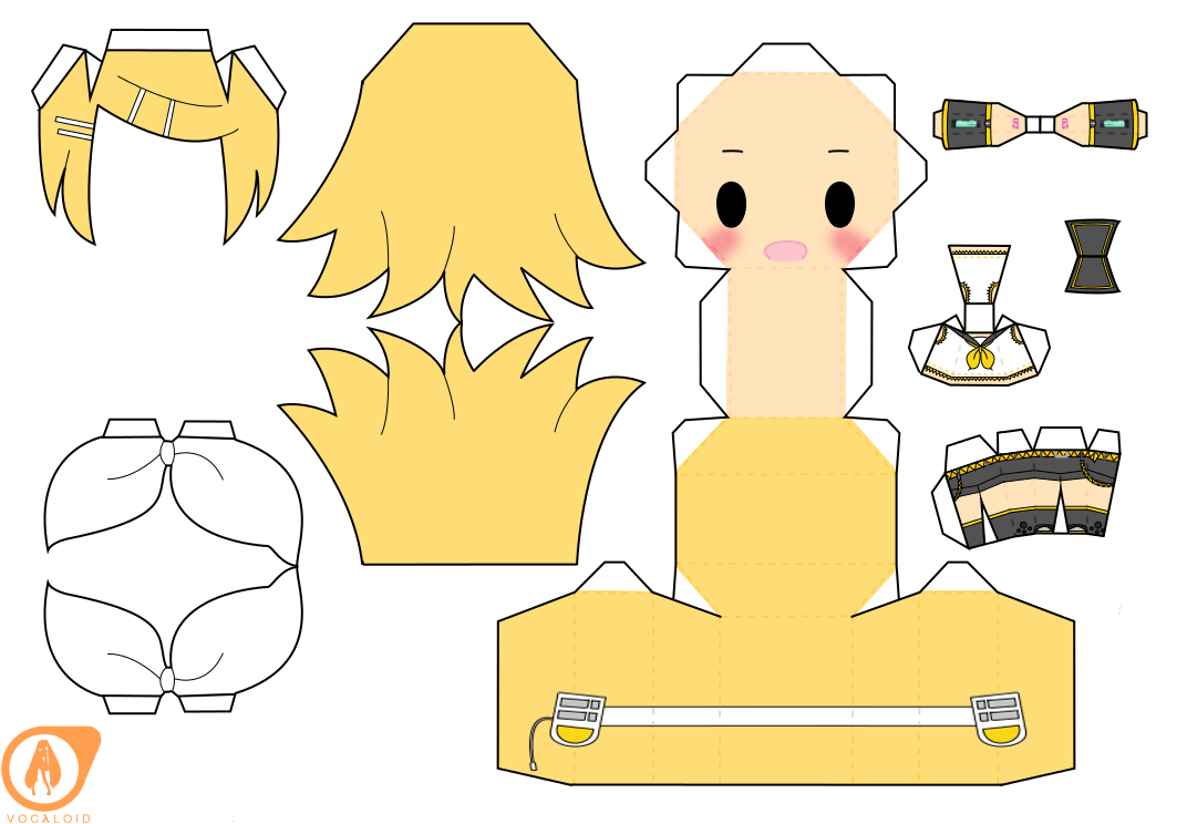 Rin kagamine chibi doll free printable papercraft templates
