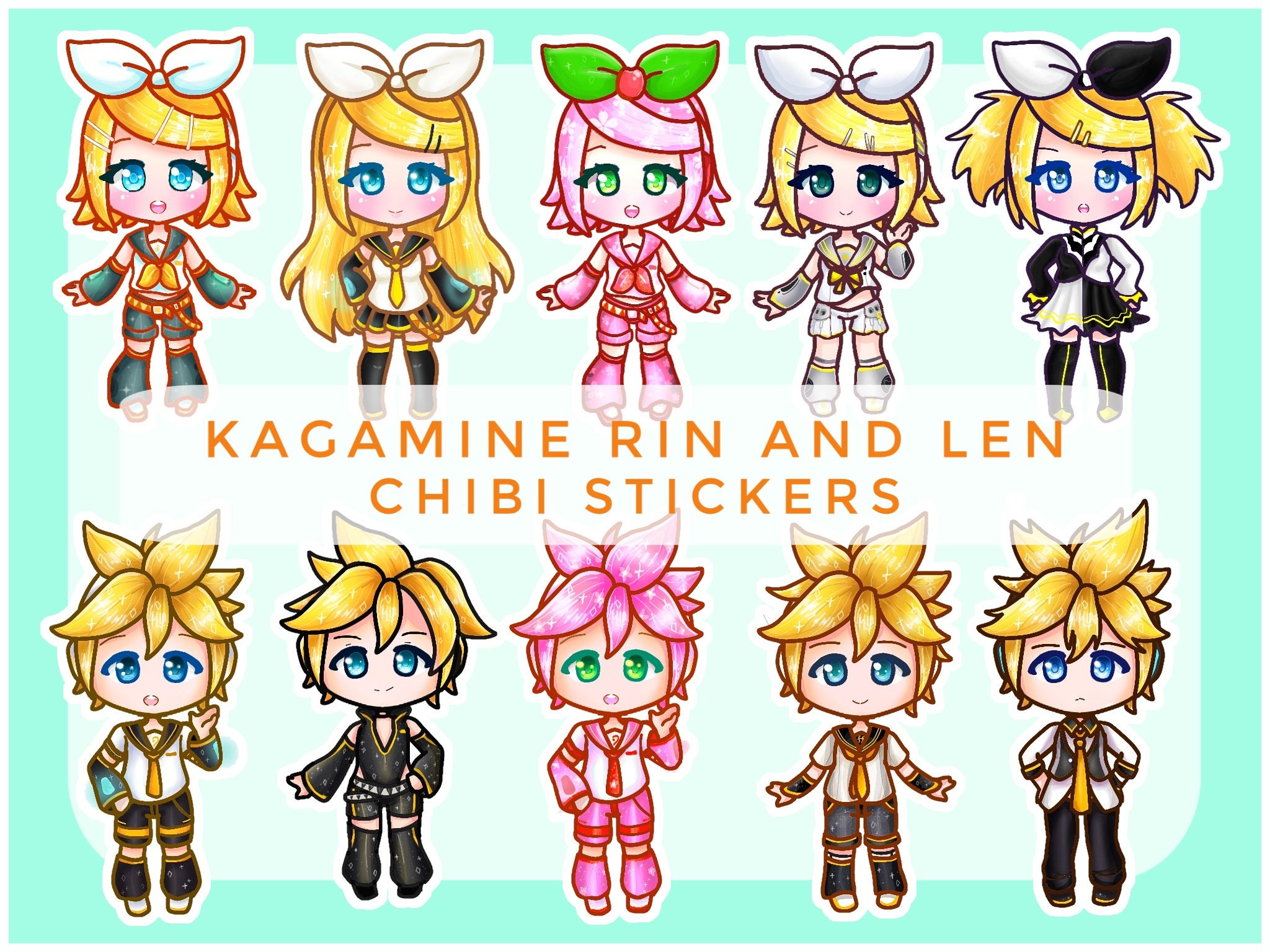 Vocaloid rin and len holographic and vinyl stickers weatherproof die