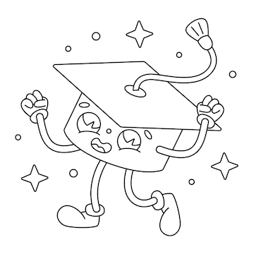 Premium vector vector cute graduation cap coloring book cartoon isolated on white coloring page outline