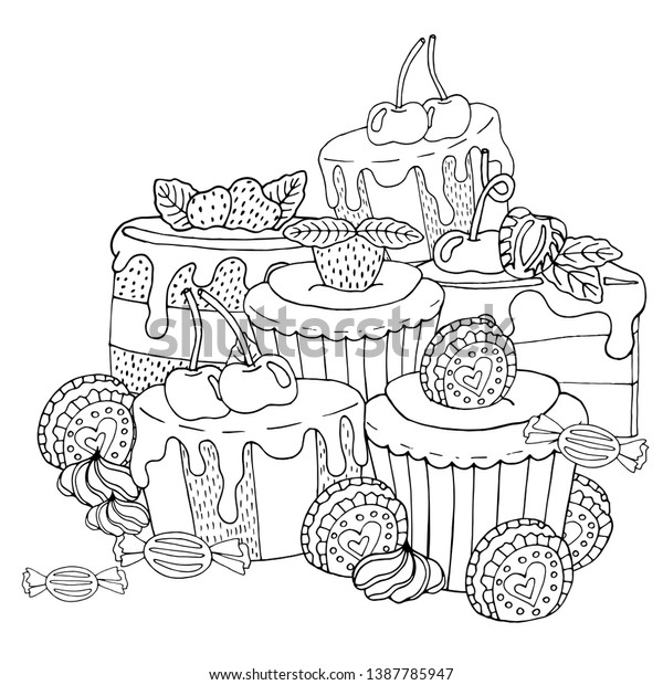 Coloring page cake cupcake candy other stock