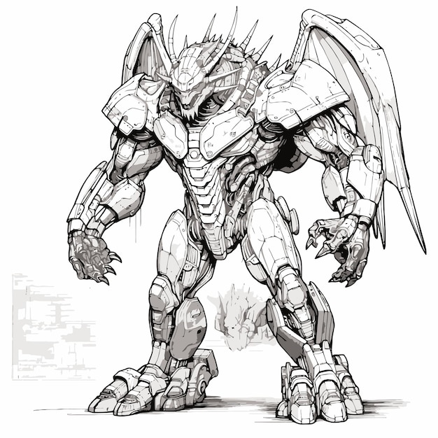 Premium vector fighter dragon robot sketch