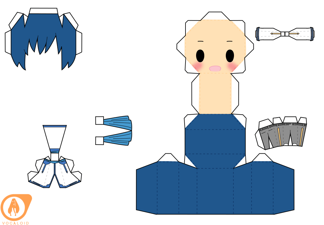 Kaito chibi doll free printable papercraft templates