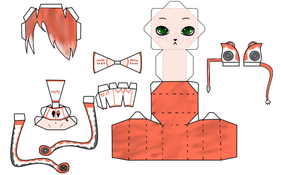 Cyber neko from kaito chibi doll free printable papercraft templates