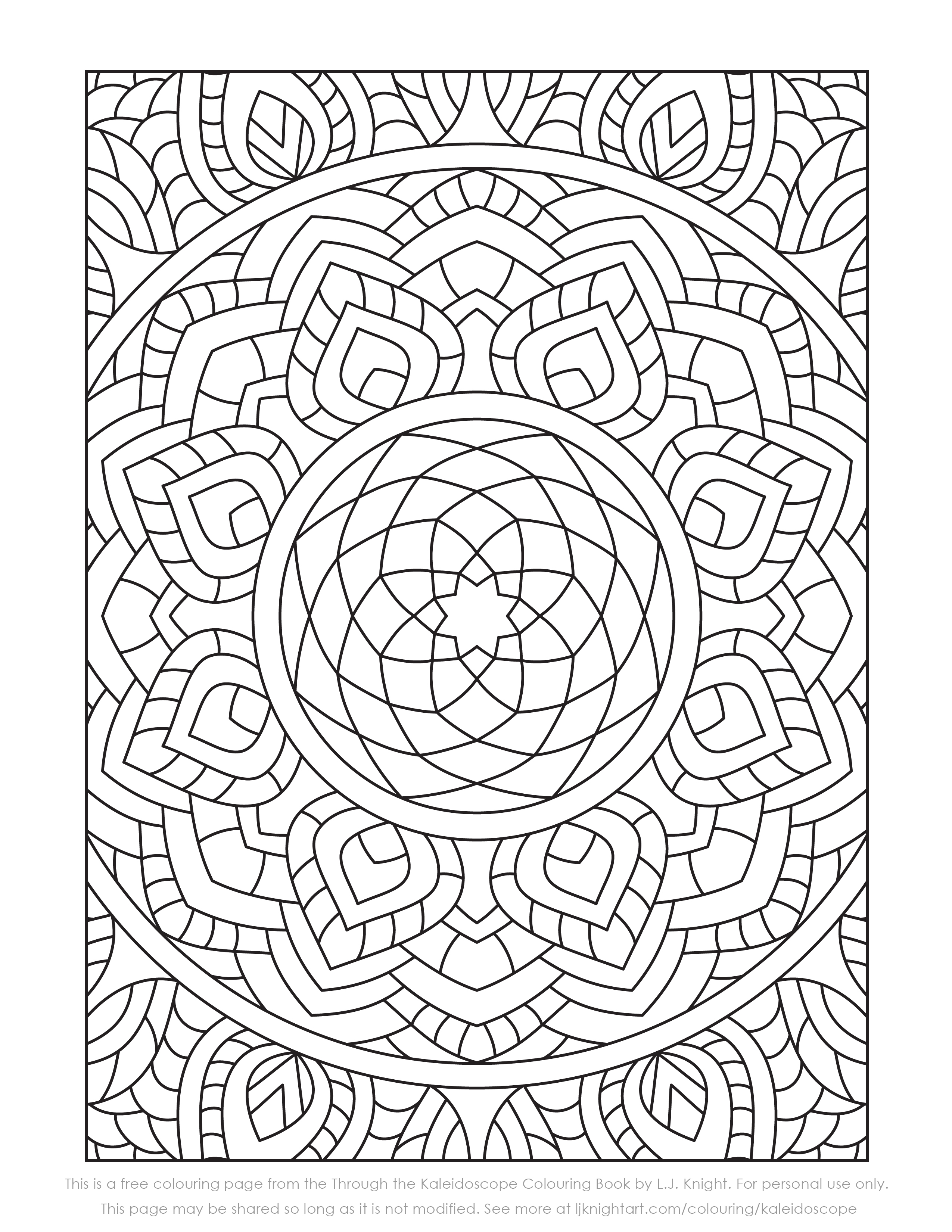 Free kaleidoscope colouring page download lj knight art