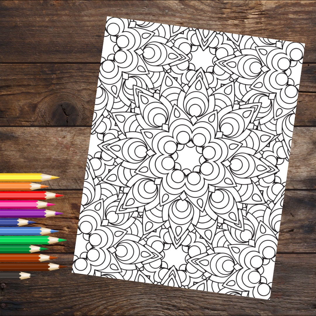 Kaleidoscope coloring sheet downloadable coloring book page geometric coloring book page for adults stress relief coloring page