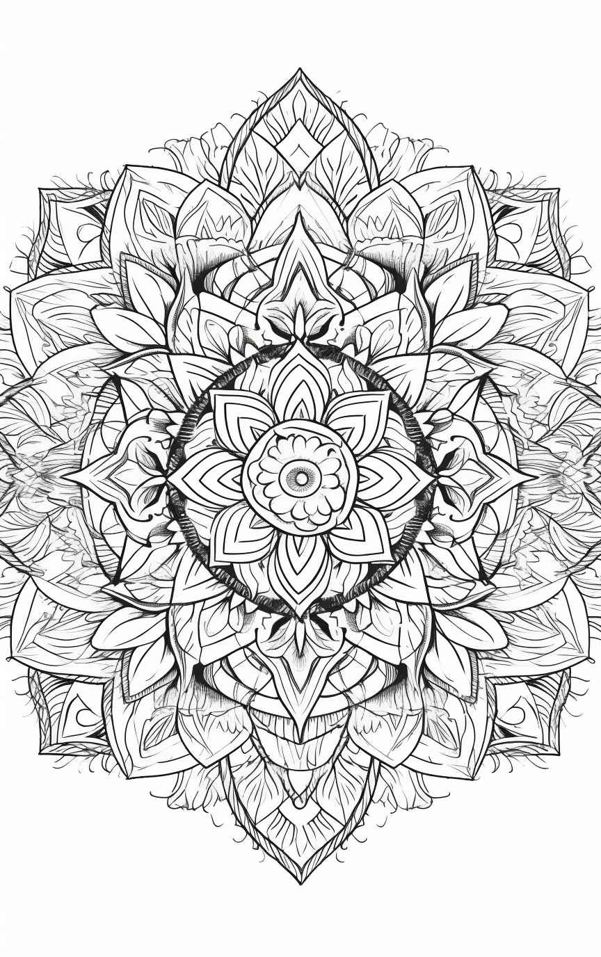 Midjourney prompt lotus kaleidoscope coloring page
