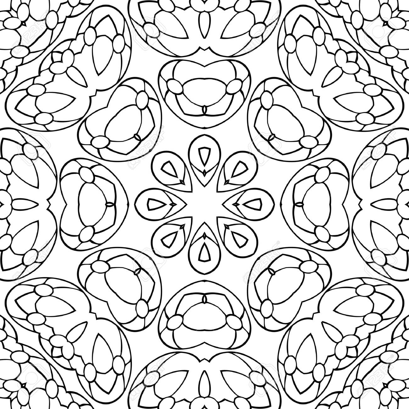 Geometric mandala coloring page for kids and adults seamless pattern relax ornament meditative drawing coloring book kaleidoscope template for design work stock photo picture and royalty free image image