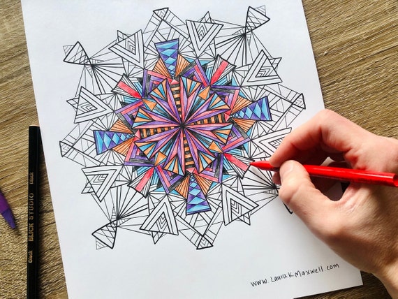 Kaleidoscope mandala coloring sheet for adults and kids doodle coloring page digital download coloring instant download coloring page