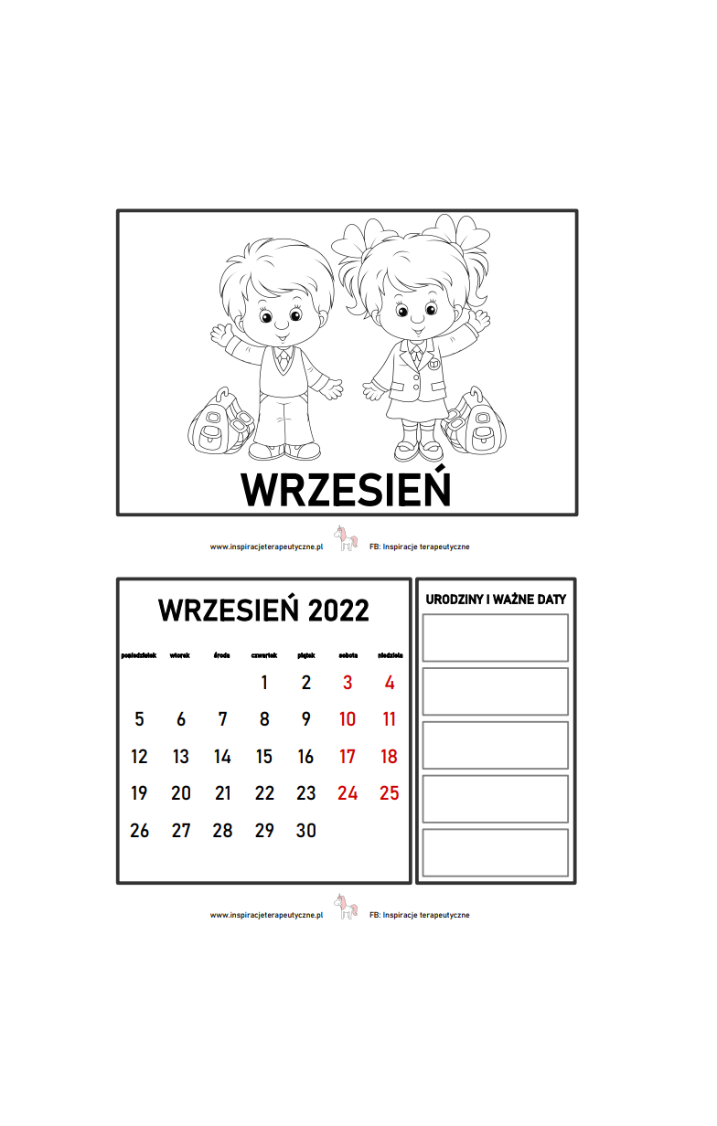 Kalendarz do kolorowania strony pdf â inspiracje terapeutyczne