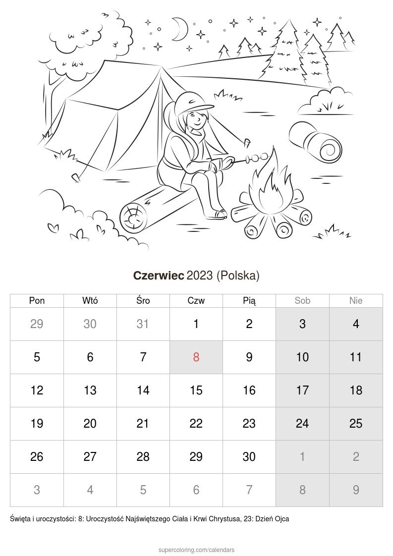 Kalendarz czerwiec do druku polska