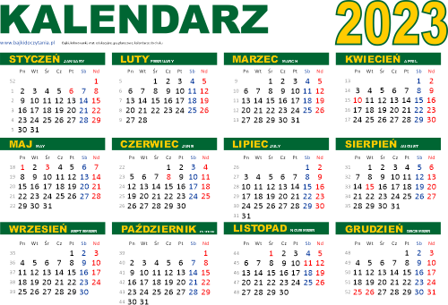 Kalendarz na rok do druku pdf â edukacyjne bajki do czytania