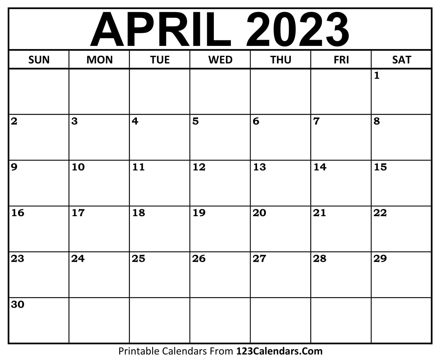 Printable april calendar templates