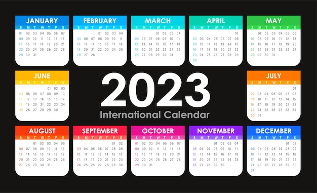 Premium vector calendar vector english international version colorful