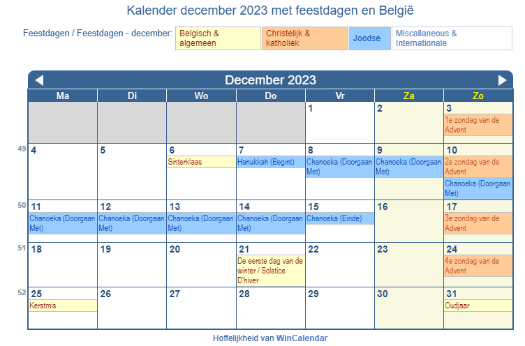 Belgie kalender voor afdrukken