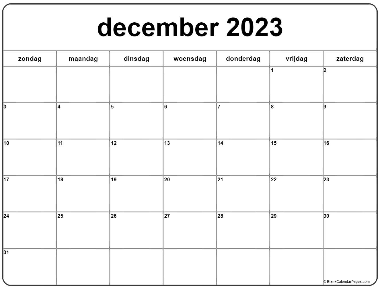 December kalender nederlandse kalender december