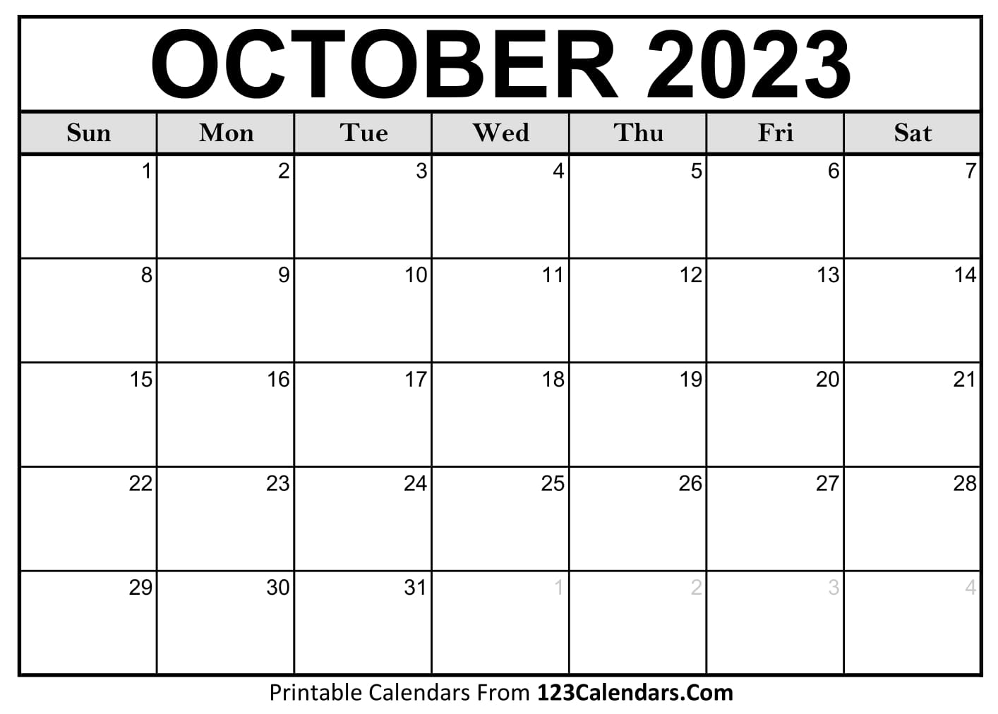 Printable october calendar templates