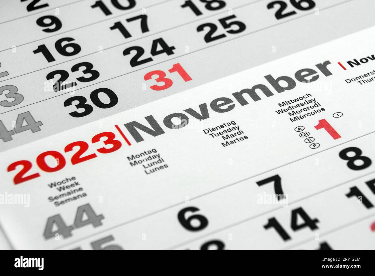 Deutscher kalender datum november und oktober stock photo
