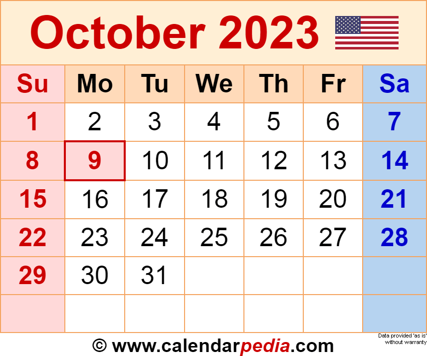October calendar templates for word excel and pdf