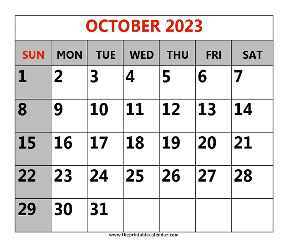 October printable calendars