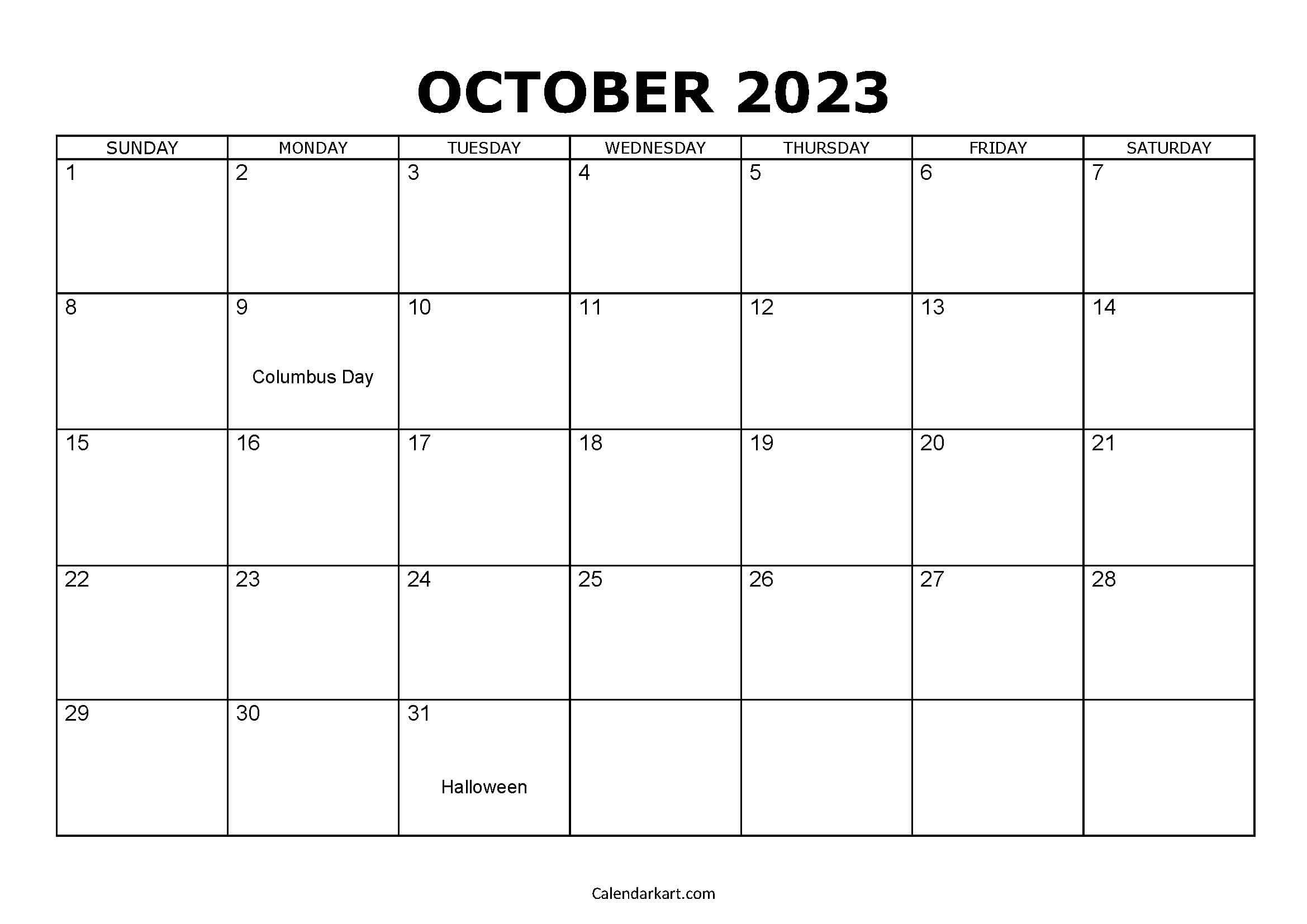 Free printable october calendars