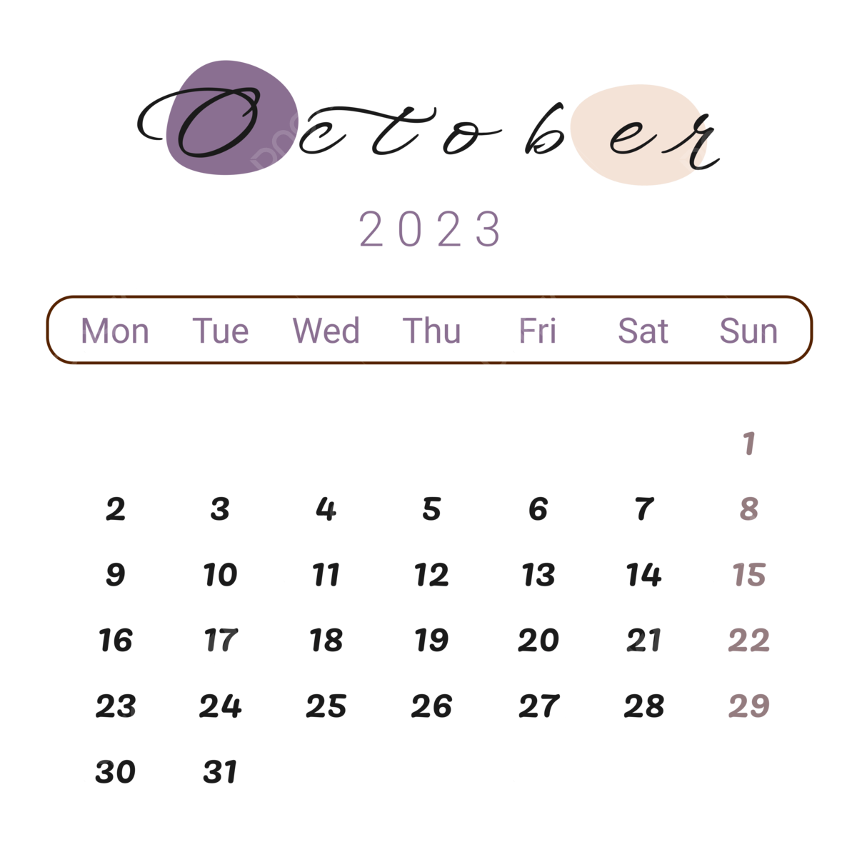 Aesthetic october calendar with purple blobs october oktober october calendar png and vector with transparent background for free download