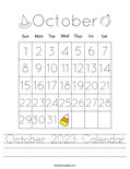 October calendar coloring page