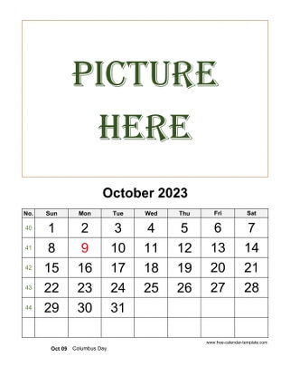 October calendar printable with coloring on weekend horizontal free