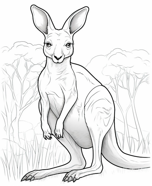 Premium ai image coloring page for kids kangaroo cartoon