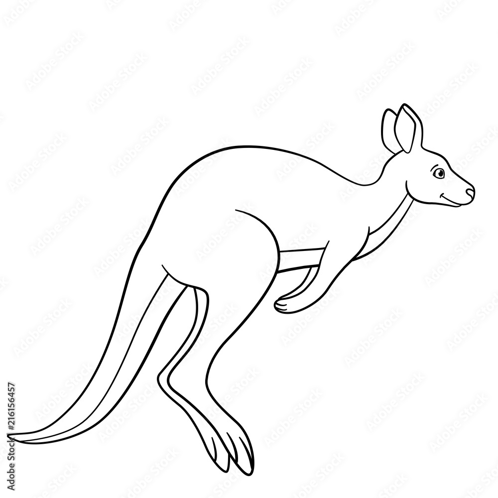 Coloring pages little cute kangaroo runs vector