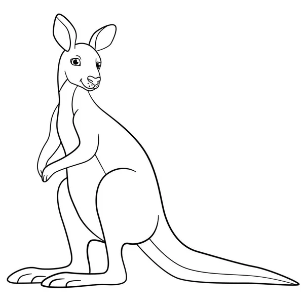 Coloring pages cute kangaroo stands smiles stock vector by ya