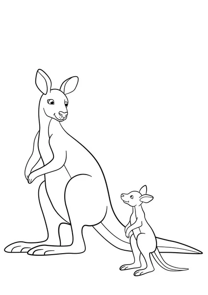 Coloring pages cute kangaroo stands smiles stock vector by ya