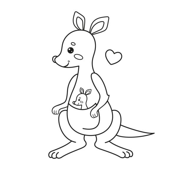 Coloring page with a kangaroo vector illustration stock illustration