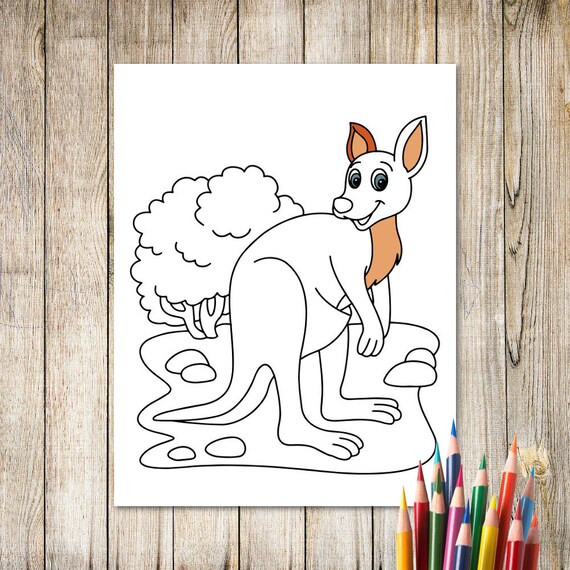 Svg printable kangaroo coloring page printable art for kids jungle animal instant download digital file wall art k instant download