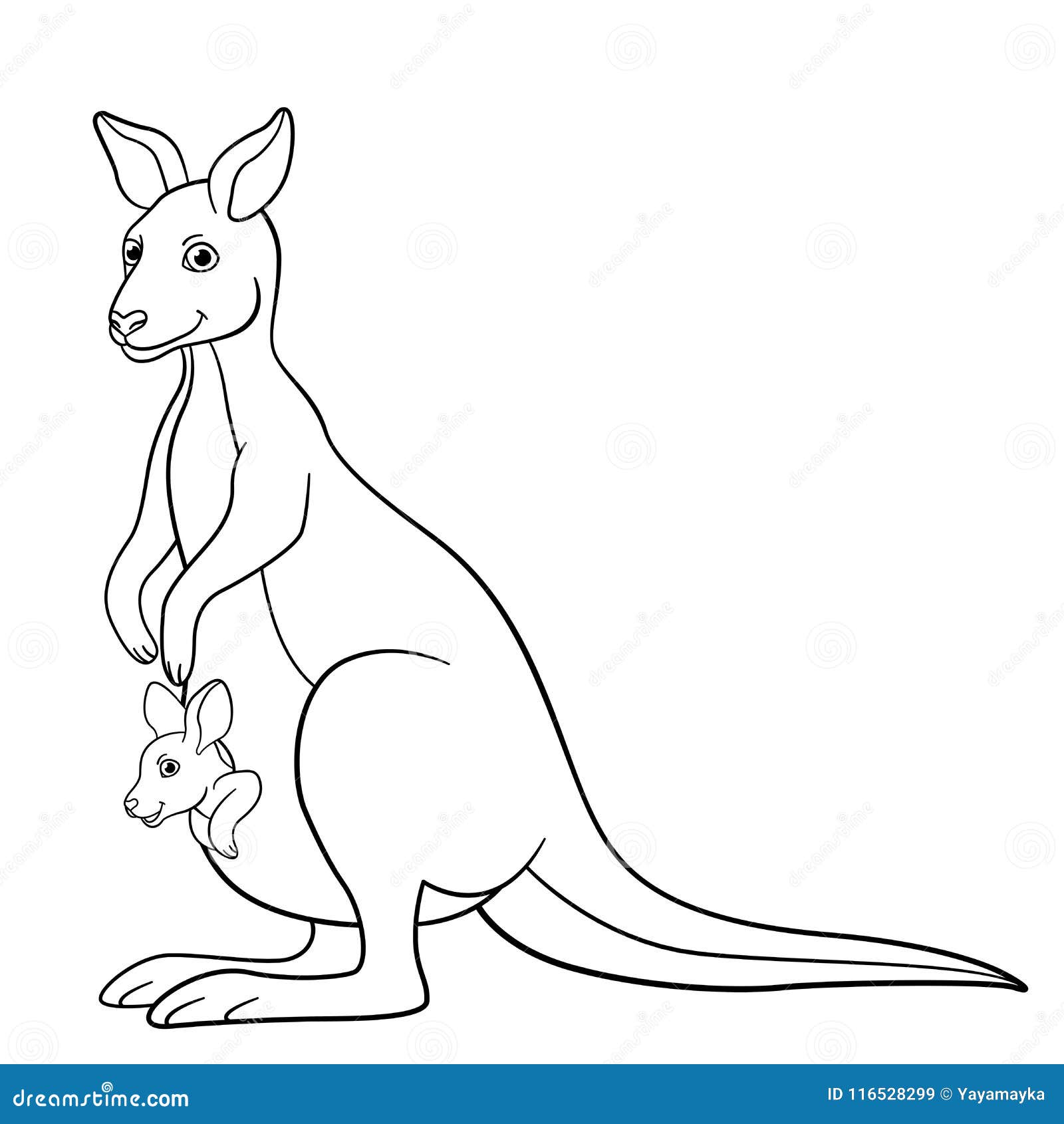 Coloring pages mother kangaroo with her little baby stock vector