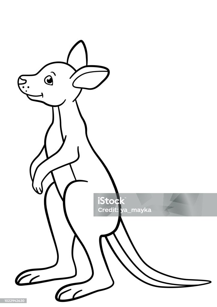 Coloring pages little cute baby kangaroo smiles stock illustration