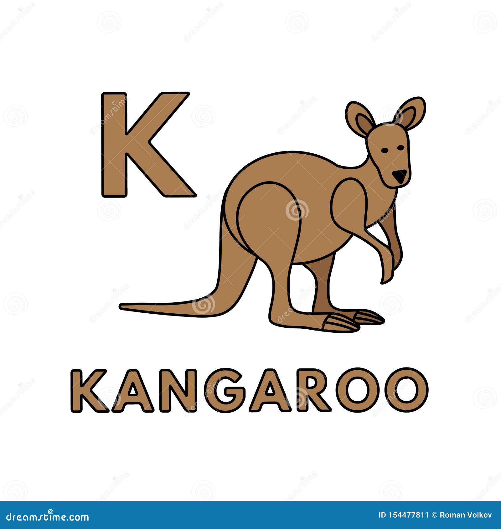 Vector cute cartoon animals alphabet kangaroo illustration stock vector