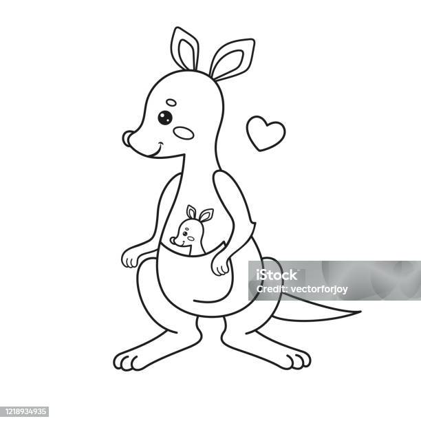 Coloring page with a kangaroo stock illustration