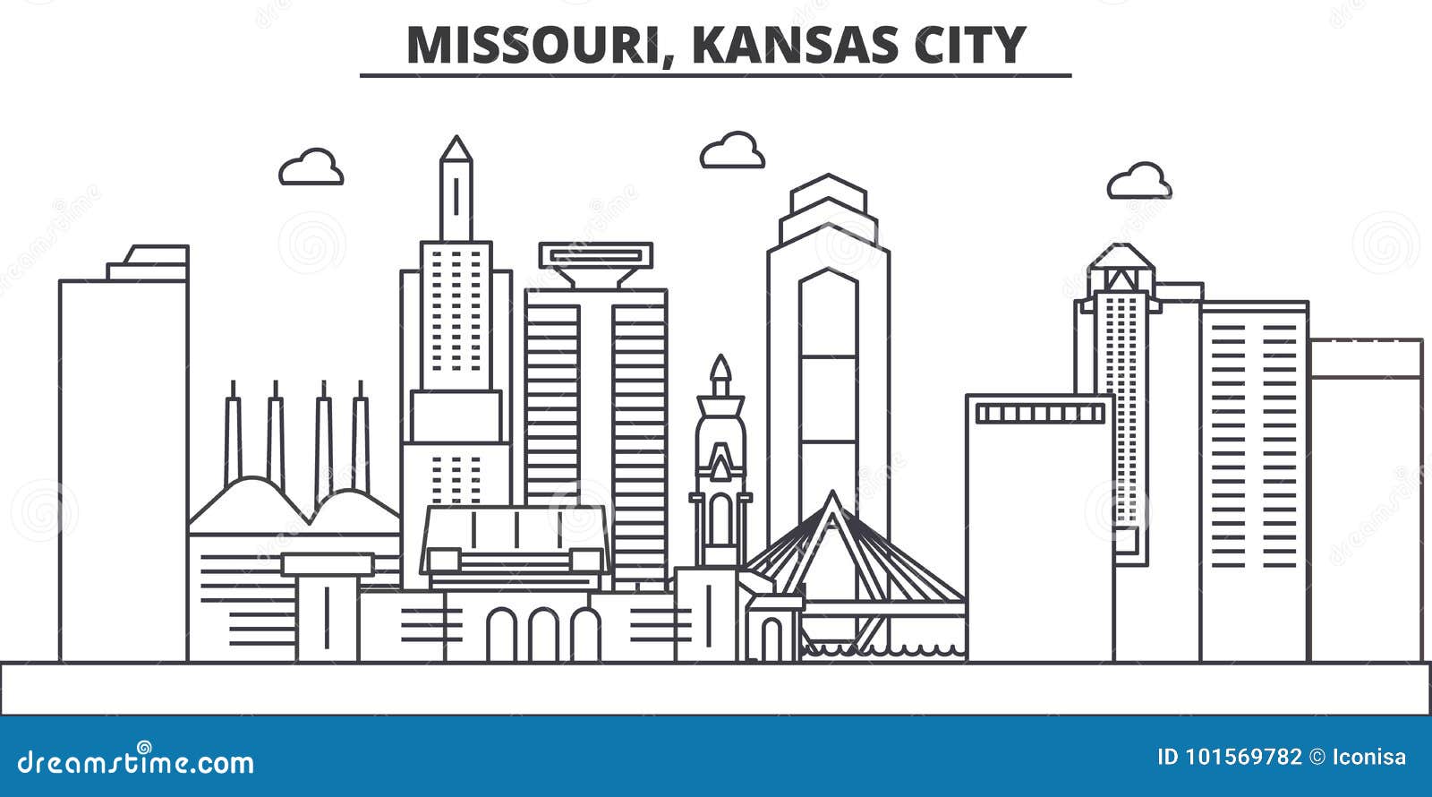 Missouri kansas city architecture line skyline illustration linear vector cityscape with famous landmarks city sights stock vector