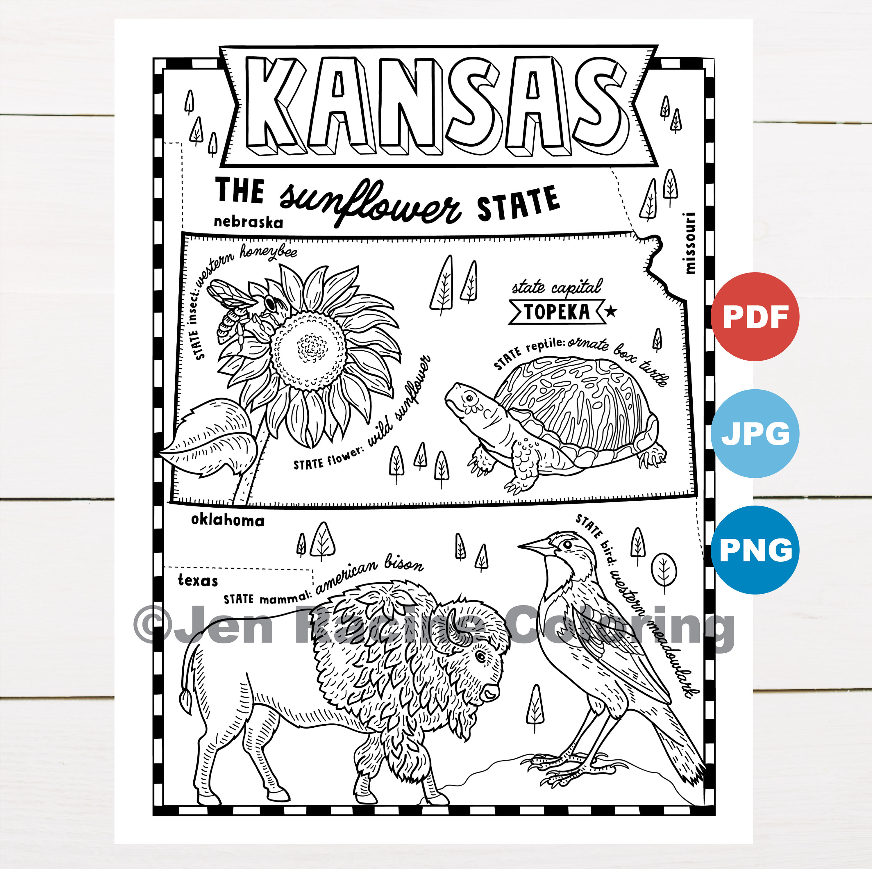 Kansas coloring page united states state map wildlife state symbols flowers coloring pages