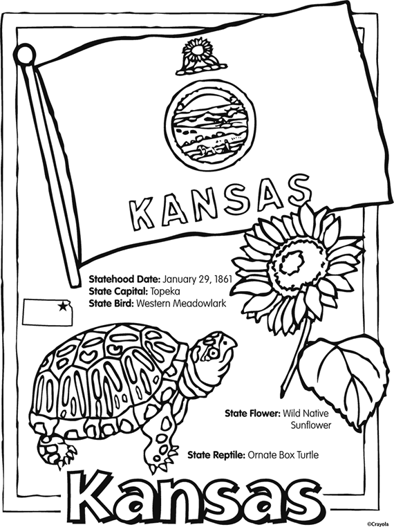 State of kansas free coloring page