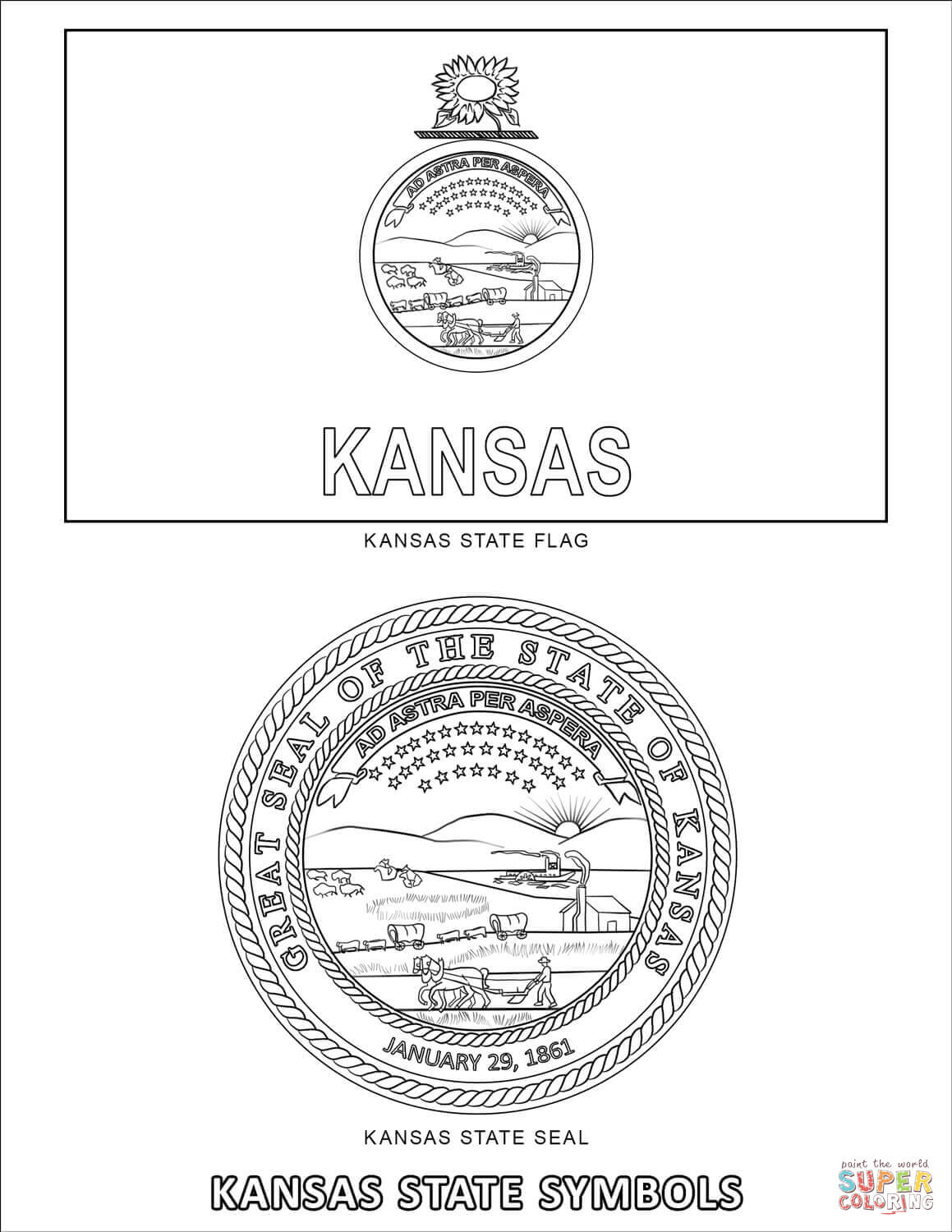 Kansas state symbols coloring page free printable coloring pages