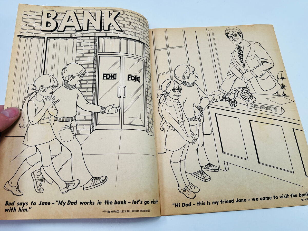 Vtg otis kansas ks state bank coloring book weird capitalism loans circus