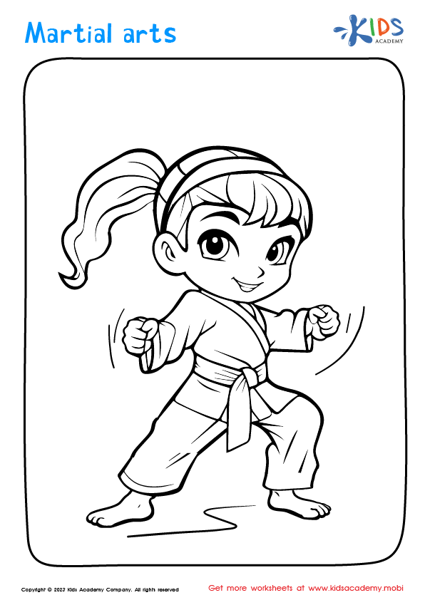 Free girl practicing martial arts coloring worksheet