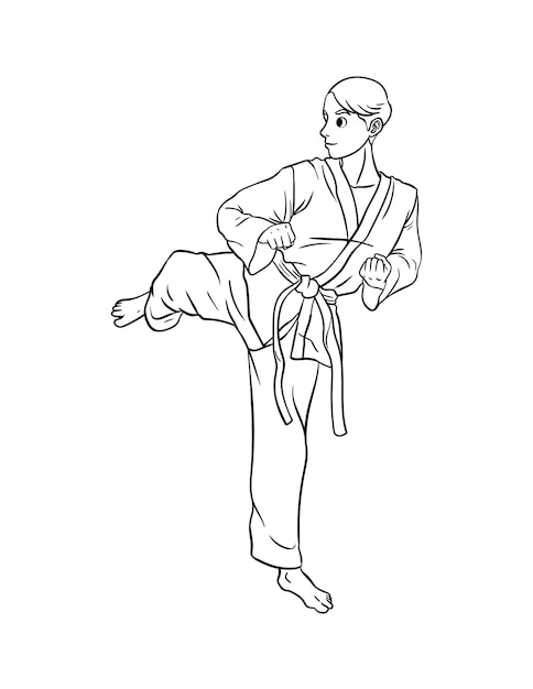 Premium vector karate isolated coloring page for kids